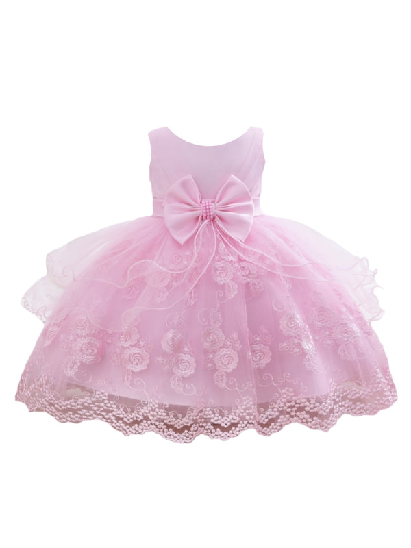 Little Girls Pink Floral Embroidery Tulle Overlay Flower Girl Dress 2T-4T - SophiasStyle.com