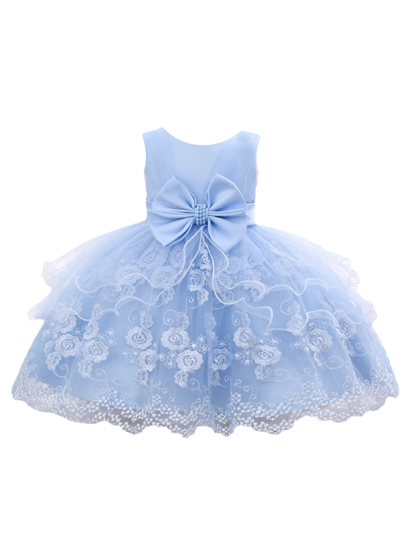 Baby Girls Sky Blue Floral Embroidery Tulle Overlay Flower Girl Dress 6-24 Months - SophiasStyle.com