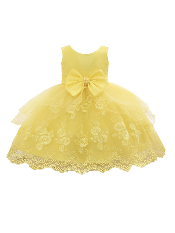 Baby Girls Yellow Floral Embroidery Tulle Overlay Flower Girl Dress 6-24 Months - SophiasStyle.com