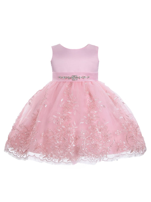 Little Girls Blush Rhinestone Embellished Sash Flower Girl Dress 2T-4T - SophiasStyle.com