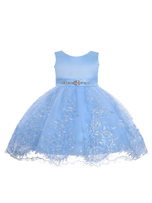 Little Girls Sky Blue Rhinestone Embellished Sash Flower Girl Dress 2T-4T - SophiasStyle.com