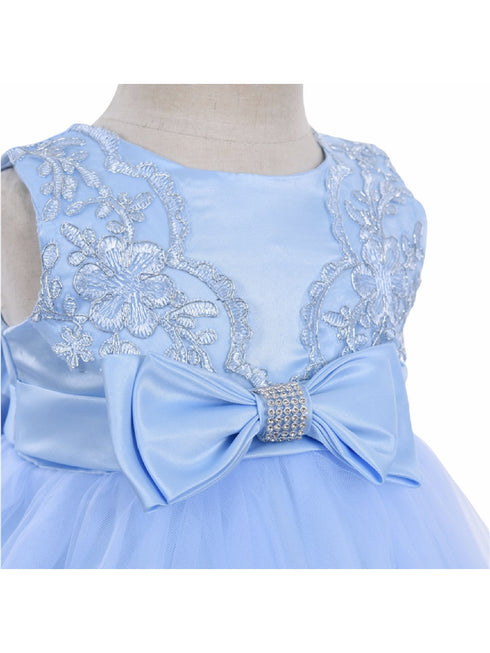 Little Girls Sky Blue Double Bow Embroidered Flower Girl Dress 2T-4T - SophiasStyle.com
