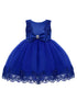Baby Girls Royal Blue Double Bow Embroidered Flower Girl Dress 6-24 Months - SophiasStyle.com