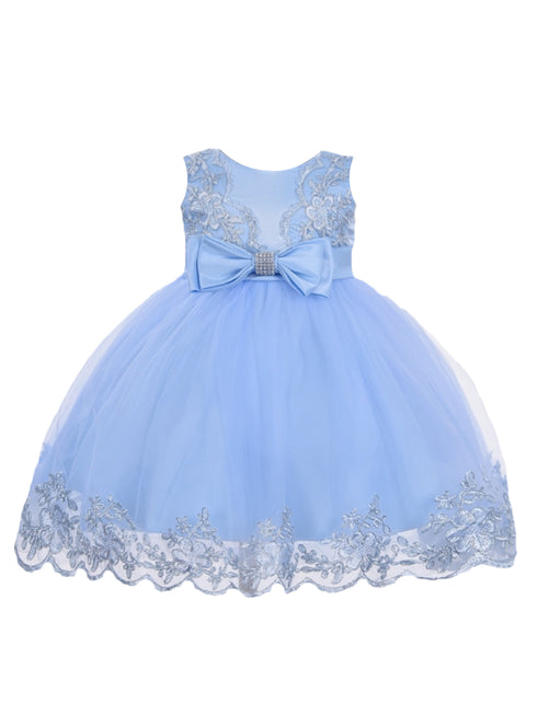 Little Girls Sky Blue Double Bow Embroidered Flower Girl Dress 2T-4T - SophiasStyle.com