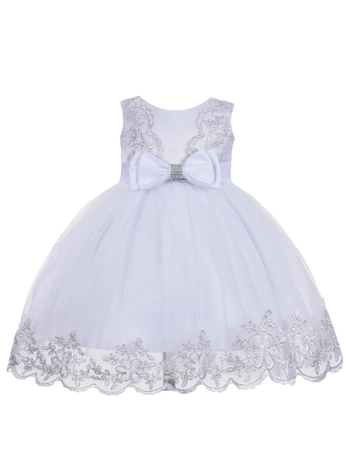 Baby Girls White Double Bow Embroidered Flower Girl Dress 6-24 Months - SophiasStyle.com
