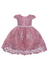 Little Girls Dusty Pink Floral Embroidery Pearl Waist Flower Girl Dress 2T-4T - SophiasStyle.com