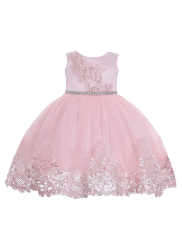 Little Girls Blush Floral Embroidery Glitter Belt Flower Girl Dress 2T-4T - SophiasStyle.com