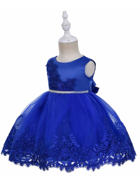 Little Girls Royal Blue Floral Embroidery Glitter Belt Flower Girl Dress 2T-4T - SophiasStyle.com