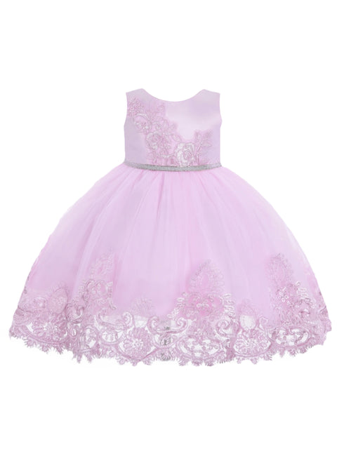Baby Girls Pink Floral Embroidery Glitter Belt Flower Girl Dress 6-24 Months - SophiasStyle.com