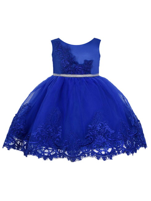 Little Girls Royal Blue Floral Embroidery Glitter Belt Flower Girl Dress 2T-4T - SophiasStyle.com