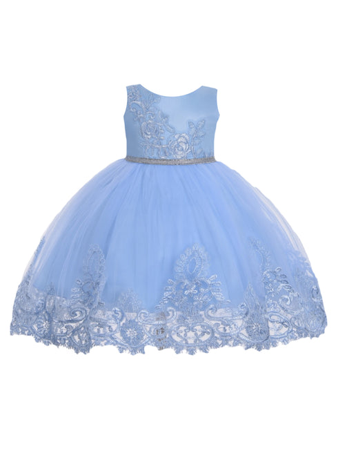 Baby Girls Sky Blue Floral Embroidery Glitter Belt Flower Girl Dress 6-24 Months - SophiasStyle.com
