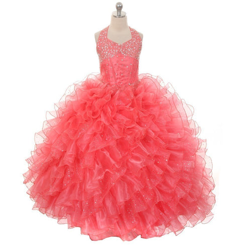 Rain Kids Little Girls Coral Sequin Sparkly Ruffle Bolero Pageant Dress 4-6 - SophiasStyle.com