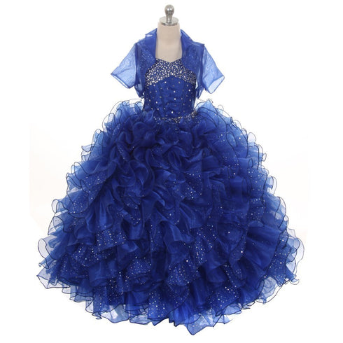 Rain Kids Little Girls Royal Blue Sequin Sparkly Ruffle Bolero Pageant Dress 4-6 - SophiasStyle.com