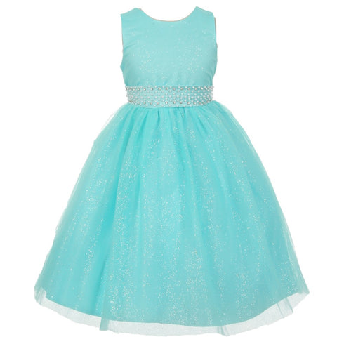The Rain Kids Big Girls Aqua Sparkly Tulle Pearls Occasion Dress 8-12 - SophiasStyle.com