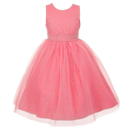 The Rain Kids Big Girls Coral Sparkly Tulle Pearls Occasion Dress 8-12 - SophiasStyle.com