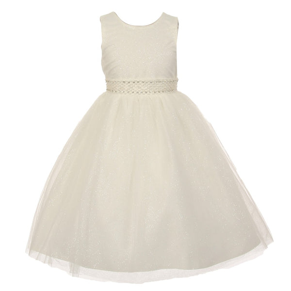 The Rain Kids Little Girls Ivory Sparkly Tulle Pearls Occasion Dress 2-6 - SophiasStyle.com