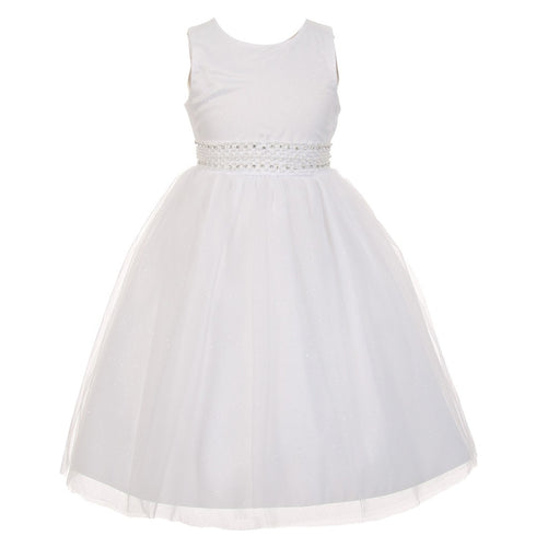 The Rain Kids Big Girls White Sparkly Tulle Pearls Occasion Dress 8-16 - SophiasStyle.com