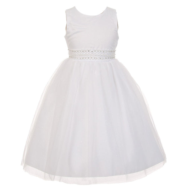 The Rain Kids Big Girls White Sparkly Tulle Pearls Occasion Dress 8-16 - SophiasStyle.com
