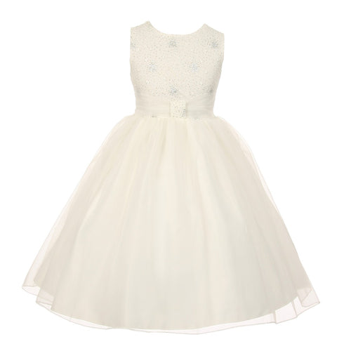 The Rain Kids Little Girls Ivory Organza Sparkly Elegant Occasion Dress 2-6 - SophiasStyle.com