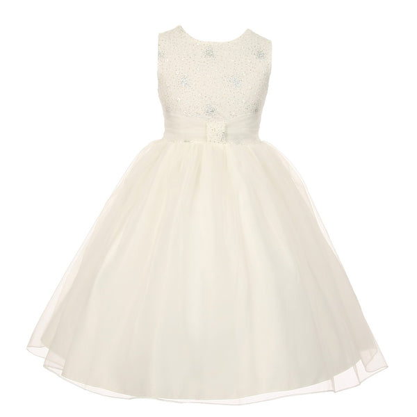 The Rain Kids Little Girls Ivory Organza Sparkly Elegant Occasion Dress 2-6 - SophiasStyle.com