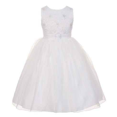 The Rain Kids Little Girls White Organza Sparkly Elegant Occasion Dress 2-6 - SophiasStyle.com