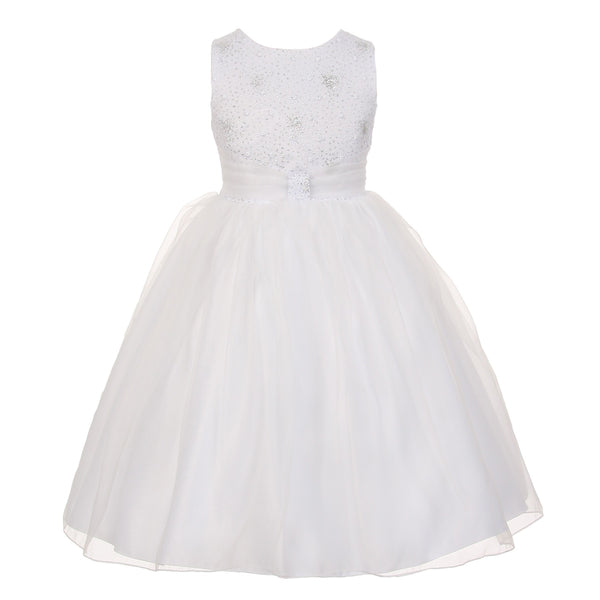 The Rain Kids Little Girls White Organza Sparkly Elegant Occasion Dress 2-6 - SophiasStyle.com