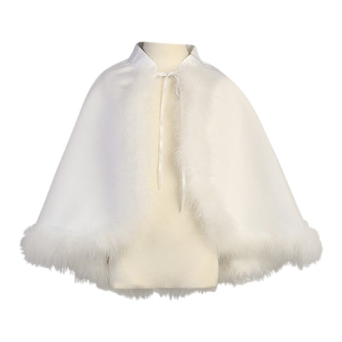 Lito Little Girls White Satin Marabou Special Occasion Cape 5-6X - SophiasStyle.com