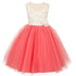 Rain Kids Big Girls Coral Ivory Beaded Lace V-neck Special Occasion Dress 8-12 - SophiasStyle.com