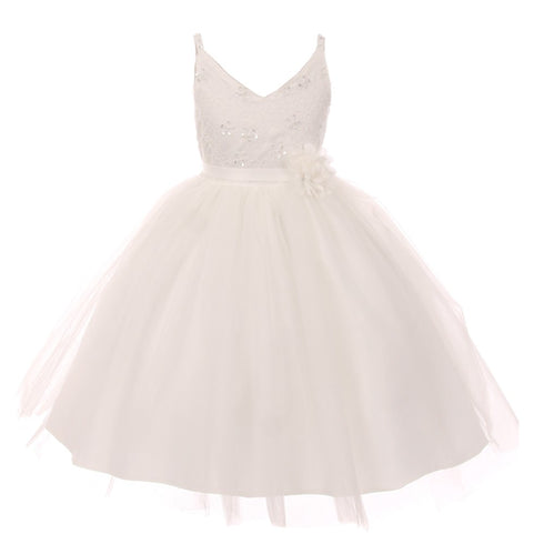 Rain Kids Little Girls Ivory Beaded Lace V-neck Special Occasion Dress 2-6 - SophiasStyle.com