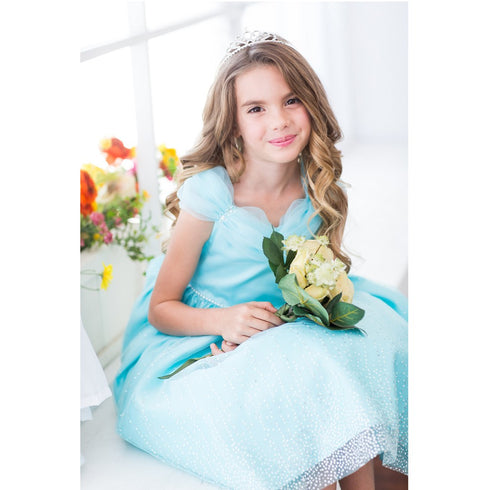 Rainkids Little Girls Aqua Rhinestones Sparkly Tulle Tiara Princess Dress 2-6 - SophiasStyle.com