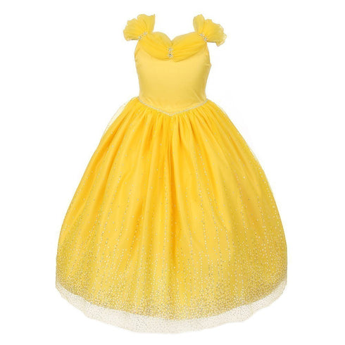 Rainkids Big Girls Yellow Rhinestones Sparkly Tulle Tiara Princess Dress 8-12 - SophiasStyle.com