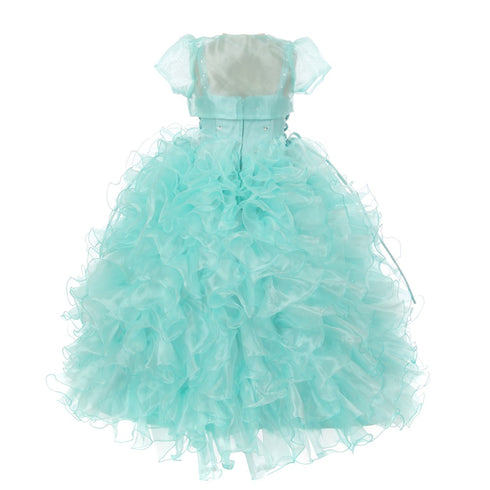 RainKids Little Girls Aqua Heart Shape Beaded Organza Jacket Pageant Dress 4-6 - SophiasStyle.com