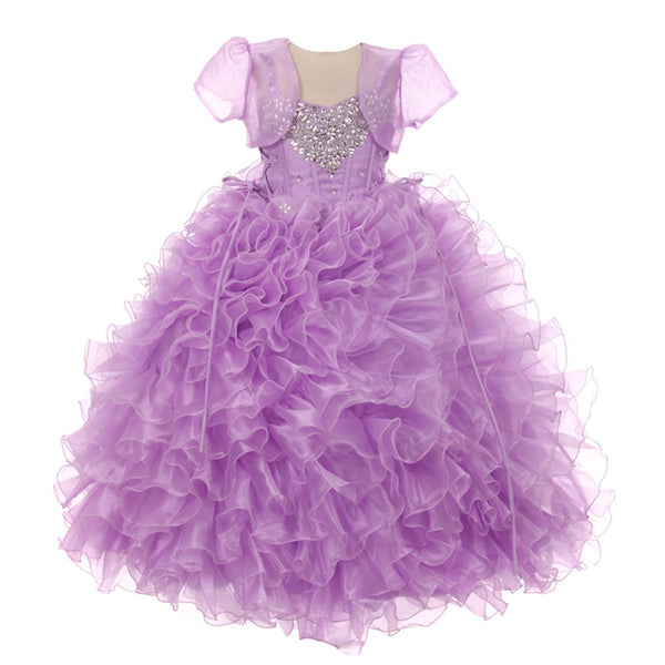 RainKids Big Girls Lilac Heart Shape Beaded Organza Jacket Pageant Dress 8-12 - SophiasStyle.com