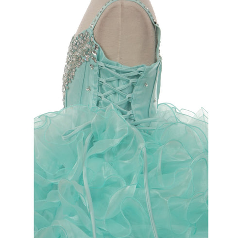 RainKids Big Girls Aqua Heart Shape Beaded Organza Jacket Pageant Dress 8-12 - SophiasStyle.com