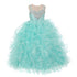 RainKids Little Girls Aqua Heart Shape Beaded Organza Jacket Pageant Dress 4-6 - SophiasStyle.com
