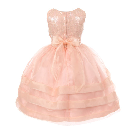 RainKids Little Girls Blush Sequin Lace Organza Overlaid Flower Girl Dress 2-6 - SophiasStyle.com