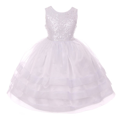 Rain Kids Big Girls White Sequin Lace Organza Flower Girl Dress 8-12 - SophiasStyle.com