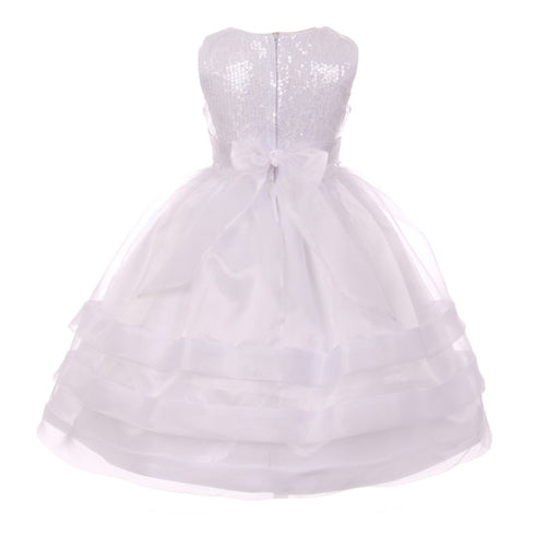 Rain Kids Little Girls White Sequin Lace Organza Flower Girl Dress 2-6 - SophiasStyle.com