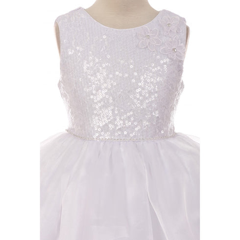 Rain Kids Little Girls White Sequin Lace Organza Flower Girl Dress 2-6 - SophiasStyle.com