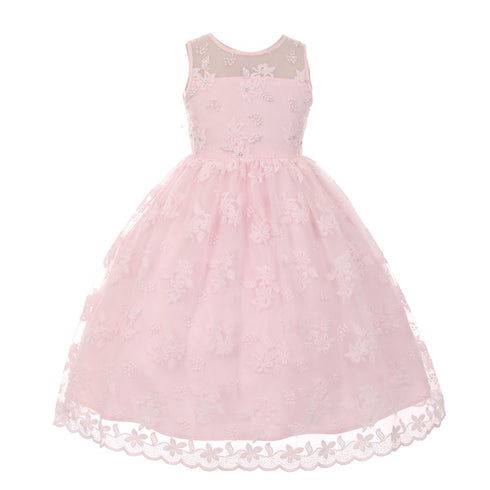 Rain Kids Big Girls Pink Lace Pearl Adorned Junior Bridesmaid Easter Dress 8-12 - SophiasStyle.com