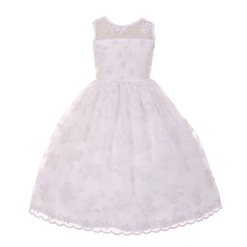 Rain Kids Big Girls White Lace Pearl Adorned Junior Bridesmaid Easter Dress 8-12 - SophiasStyle.com