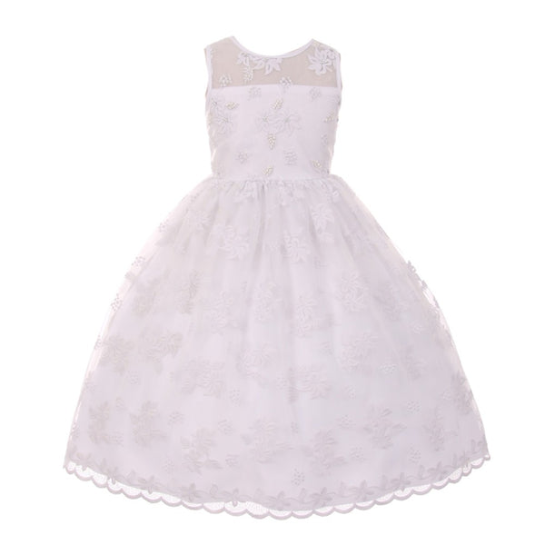Rain Kids Big Girls White Lace Pearl Adorned Junior Bridesmaid Easter Dress 8-12 - SophiasStyle.com