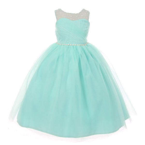 RainKids Little Girls Aqua Illusion Pearl Rhinestone Flower Girl Dress 2-6 - SophiasStyle.com