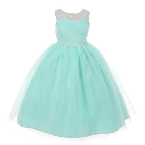 RainKids Little Girls Aqua Illusion Pearl Rhinestone Flower Girl Dress 2-6 - SophiasStyle.com