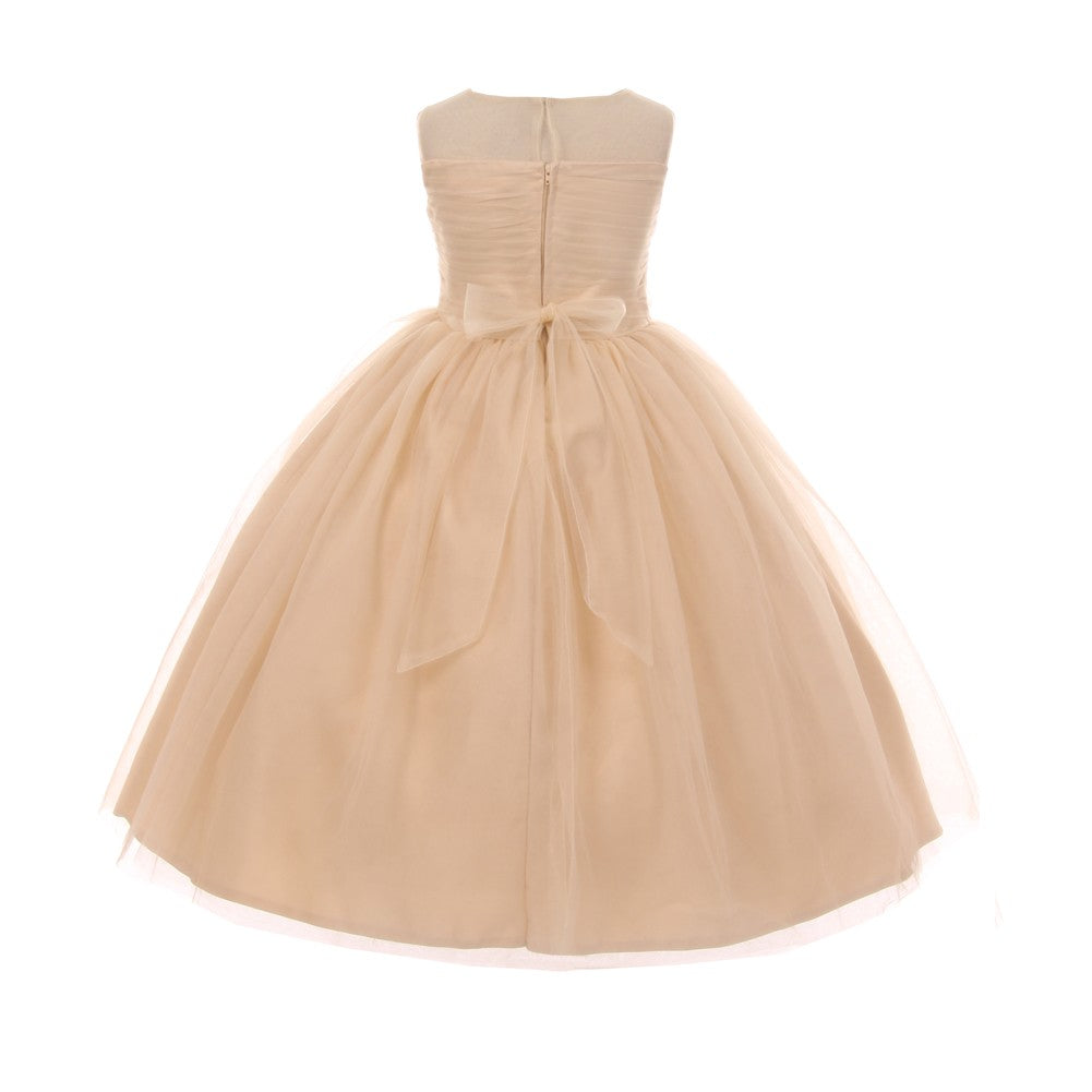 Rain Kids Big Girls Champagne Pearl Rhinestone Tulle Junior Bridesmaid Dress 8-12, 12