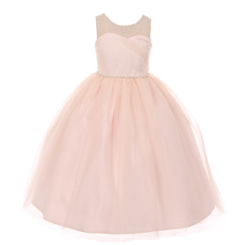 RainKids Little Girls Blush Illusion Pearl Rhinestone Flower Girl Dress 2-6 - SophiasStyle.com