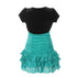 Little Girls Jade Black Pleated Tiered Velveteen Bolero 2 Pc Dress Outfit 2-6 - SophiasStyle.com