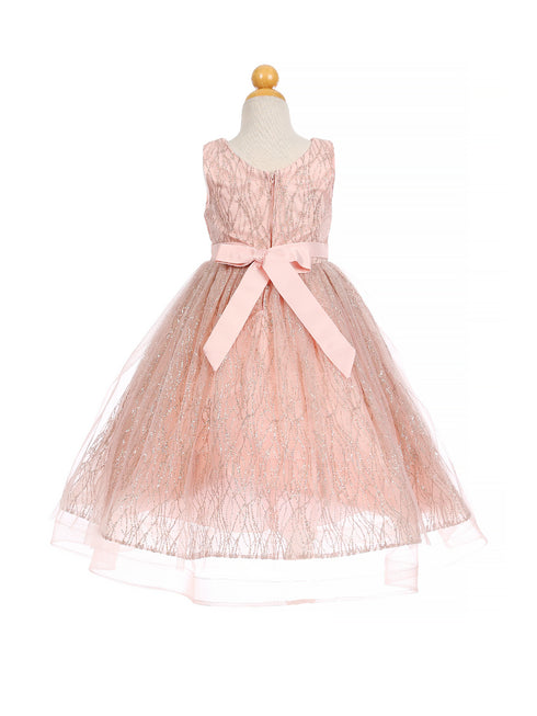 Big Girls Blush Rose Gold Glitter Tulle Sleeveless Junior Bridesmaid Dress 8-14 - SophiasStyle.com