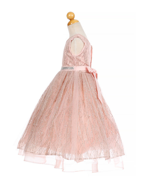 Little Girls Blush Rose Gold Glitter Tulle Sleeveless Flower Girl Dress 3-6 - SophiasStyle.com