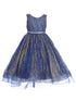 Big Girls Royal Blue Gold Glitter Tulle Sleeveless Junior Bridesmaid Dress 8-14 - SophiasStyle.com